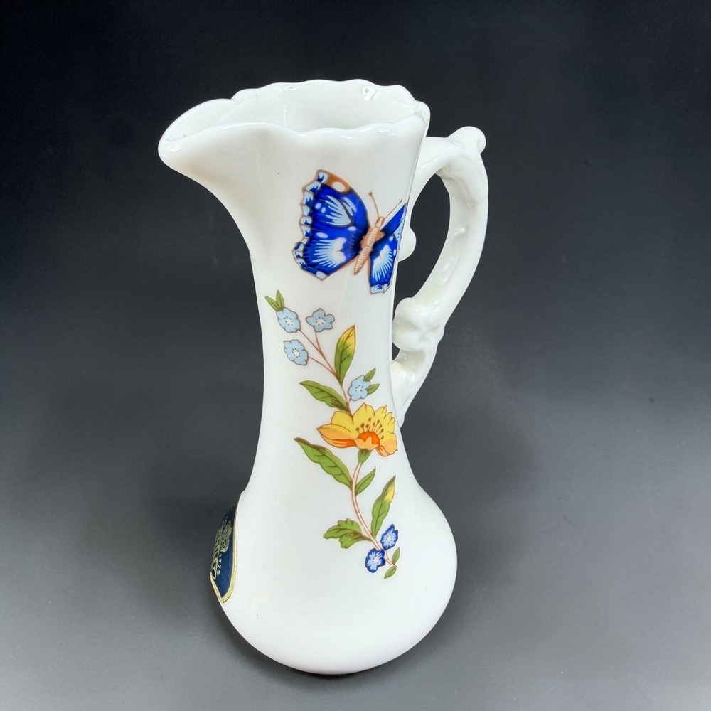 Aynsley Cottage Garden Miniature Pitcher Fine Bone China Butterfly Floral 4in